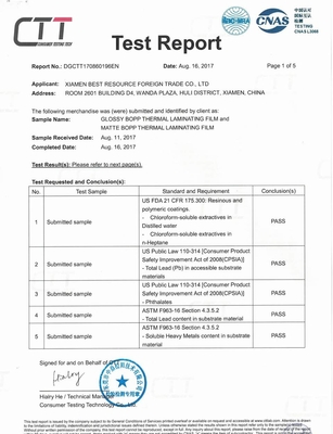 Parlak / Mat Beyaz BOPP Termal Laminasyon Filmi FDA Sertifikası Geçti